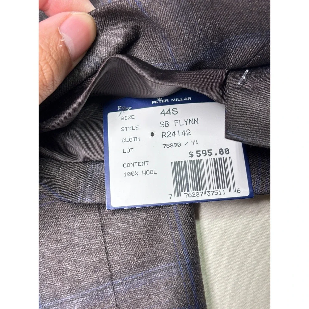NWT Peter Millar SB Flynn Grey Windowpane Plaid 100% Wool Blazer Mens 44S $595
